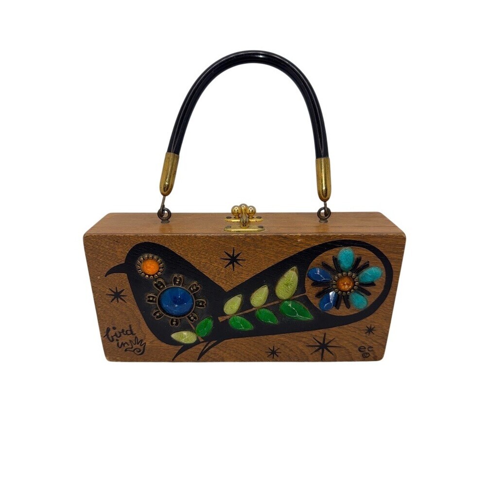 Vintage Enid Collins Box Bag Womens Small Brown Bird in Hand Top Handle - Picture 8 of 13